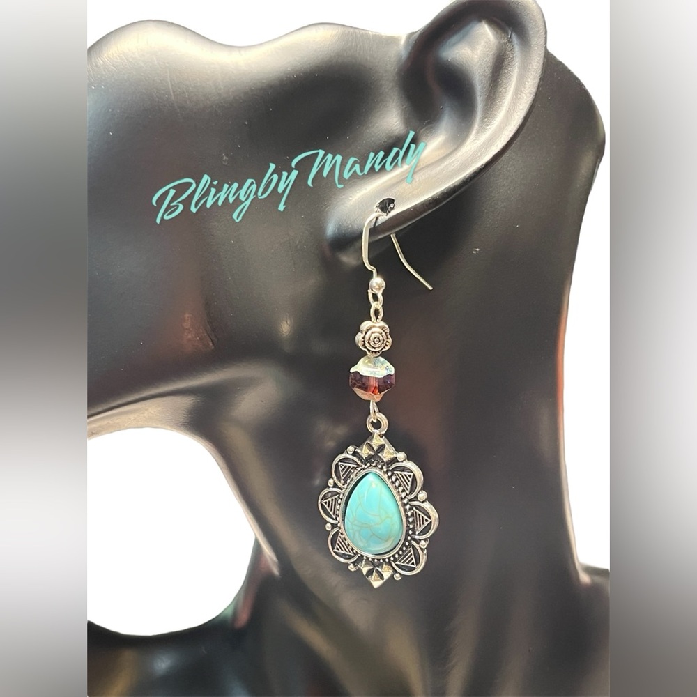 Large boho Navajo and turquoise earrings